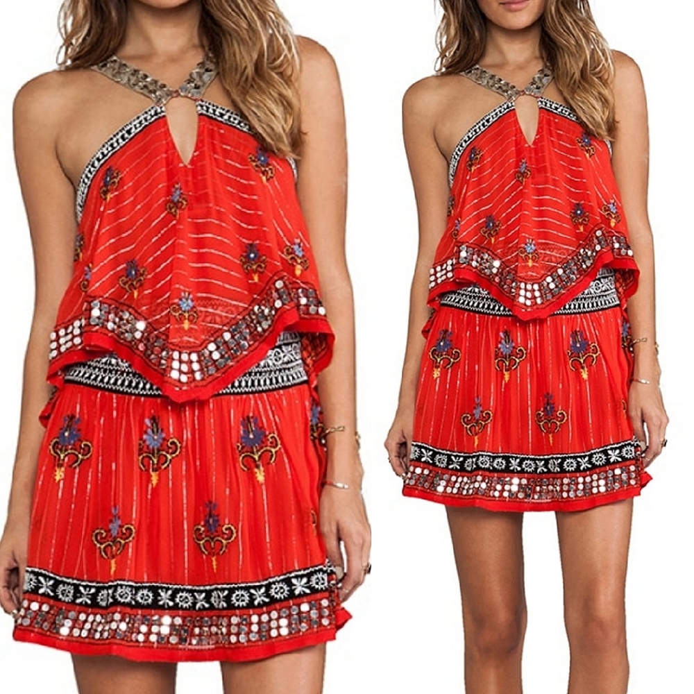 🌺 NWT💮 Free People Gypsy Smoke and Mirrors Red Party Dress XS